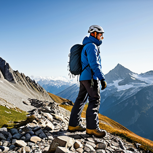 Home 6 A professional adult male mountain climber, fully clothed in a modular layering system designed for diverse alpine conditions, featuring a waterproof and breathable outer shell, an insulated mid-layer, and a moisture-wicking base layer. His modest clothing and appropriate attire are suitable for a rugged mountain environment. He stands confidently on a rocky mountain path, gazing at a majestic, snow-capped peak under a dynamic sky. He wears a protective helmet, durable hiking pants, and specialized gloves. The image captures the essence of technical outdoor gear. Professional photography, high resolution, sharp focus, natural lighting, perfect anatomy, correct proportions, natural pose, well-formed hands, proper finger count, natural body proportions, safe for work, appropriate content, fully clothed, professional, family-friendly.