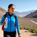Hydration Focus**

"A fully clothed, athletic woman in modest sportswear, hiking in a mountainous desert landscape, holding a water bottle.  Emphasis on the water bottle and her determined expression. Safe for work, appropriate content, perfect anatomy, natural proportions, professional hiking gear, bright sunny day, clear sky."

**