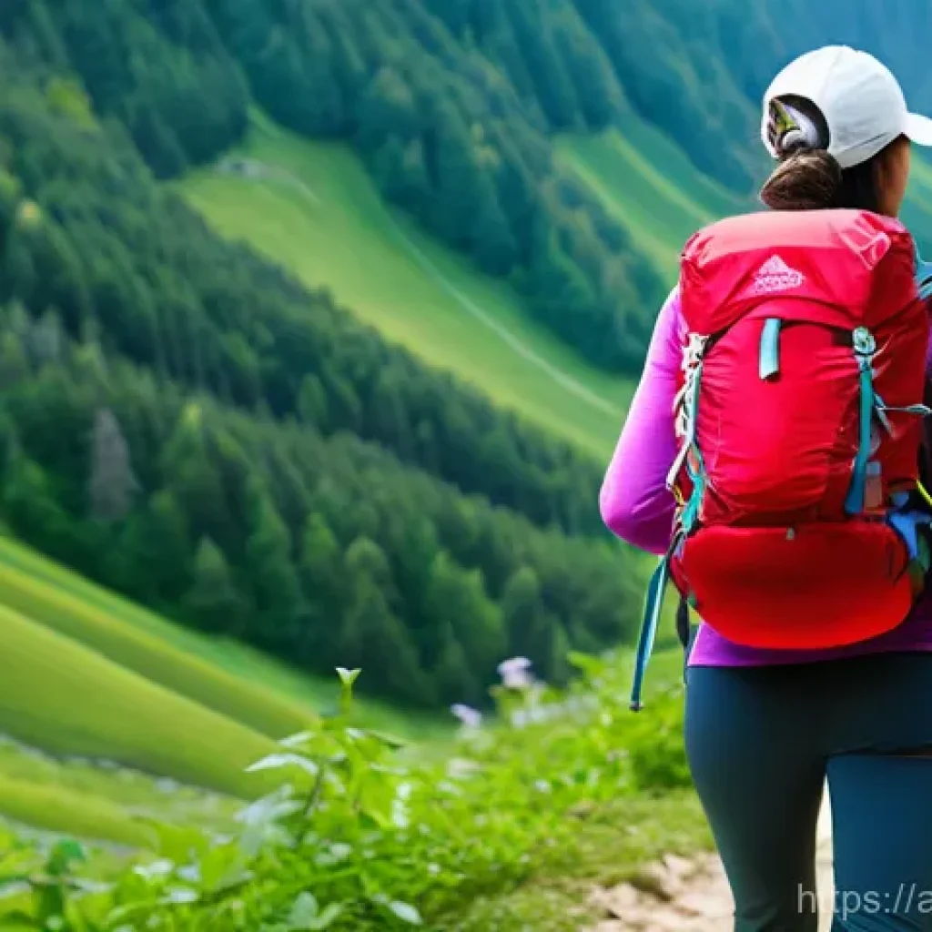 등산 배낭 추천 브랜드 - **Prompt 1 (15-30L backpack):** "A young female hiker, aged mid-20s, with a radiant smile, confident...