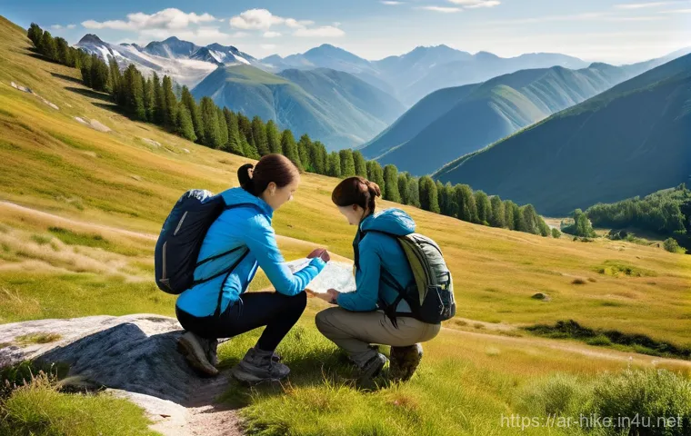 등산 초보자의 흔한 실수 - **Prompt: The Prepared Adventurers**
    Detailed image of a diverse group of four adult hikers (two...
