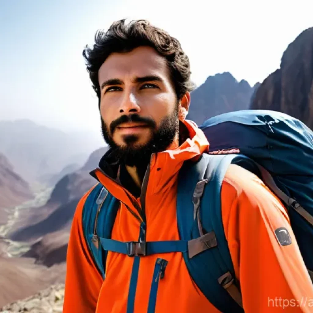 등산 마니아들이 선호하는 브랜드 - **Prompt:** A male hiker, with a sun-kissed, rugged face, standing proudly amidst the majestic, rock...
