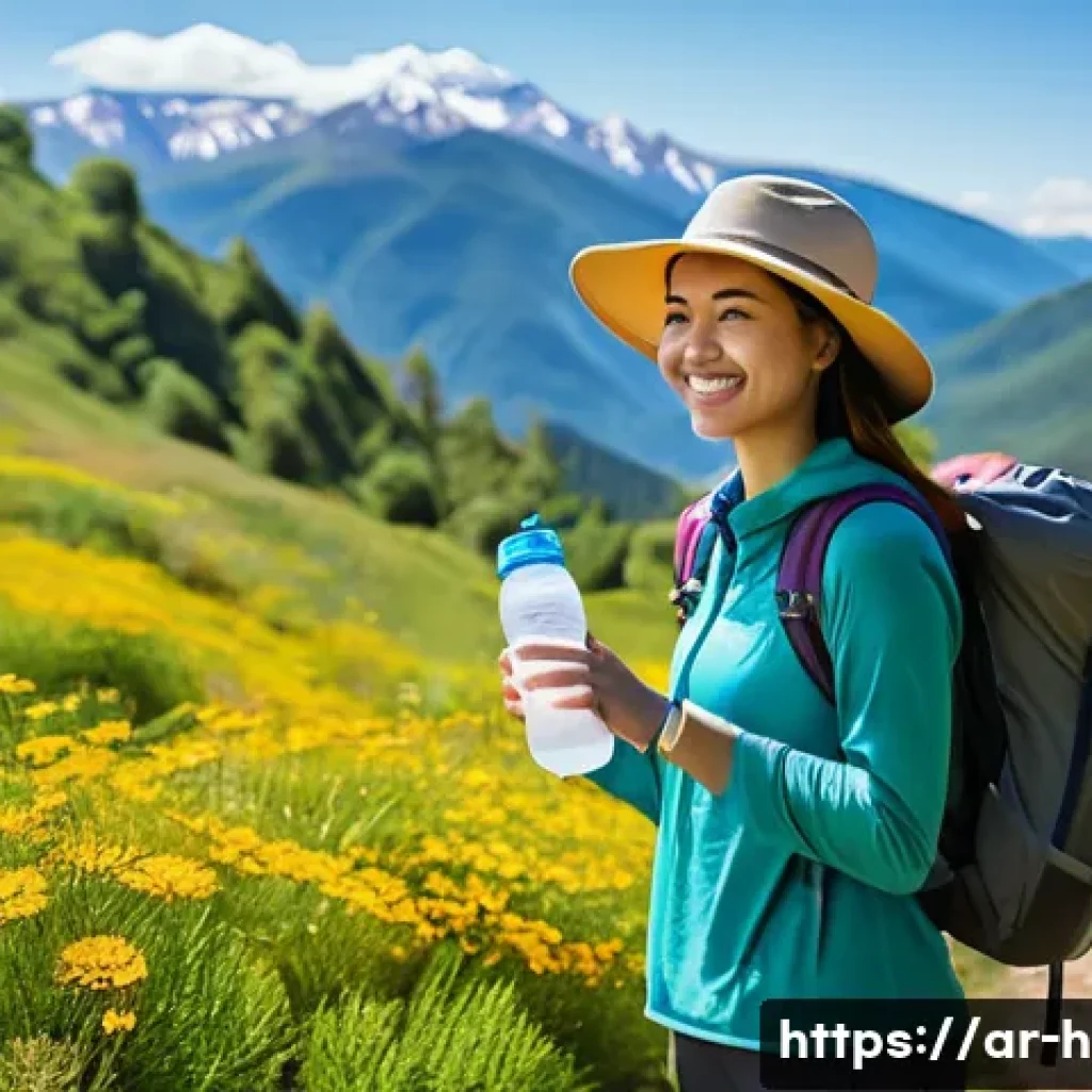 봄철 등산 추천 코스 - **Image Prompt:** "A young woman in her early 20s wearing modest hiking attire (long-sleeved shirt, ...