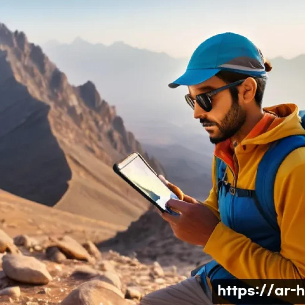 등산 초보자를 위한 산행 계획 세우기 - A detailed scene of an Arab male climber in his early 30s preparing for his first mountain climbing ...