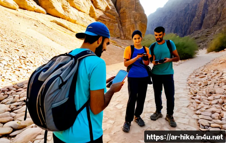 등산 커뮤니티의 효과적 활용법 - Photorealistic outdoor scene of a diverse Arab hiking community gathered at a sunny mountain trailhe...